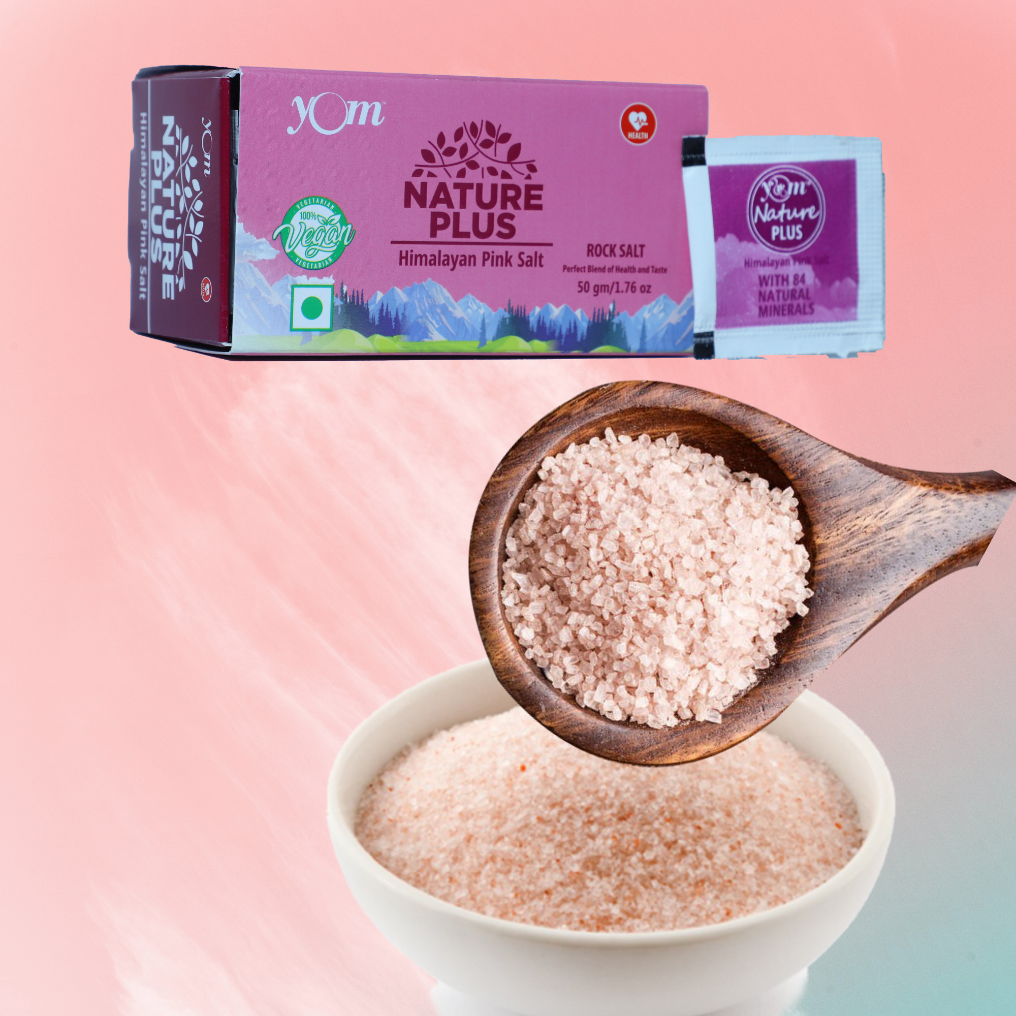 YOM Nature Plus Himalayan Pink Rock Salt (Travelling Pouch Box) - 50 Nos * 1 Gm